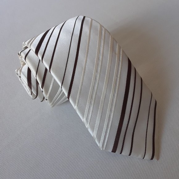 Jerry Garcia. Slim Striped Silk Tie. Off-White & Brown - Picture 3 of 9